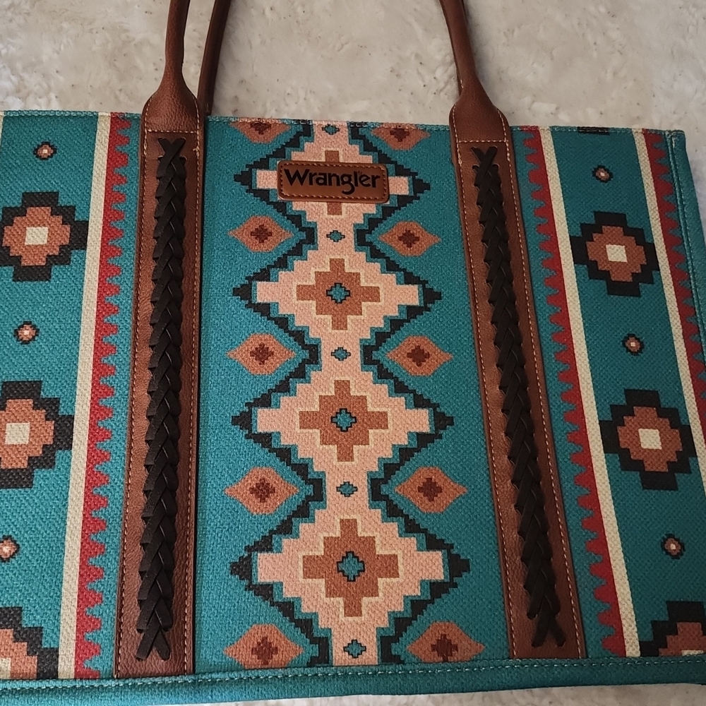 Wrangler Aztec Tote Bag with Brown Straps